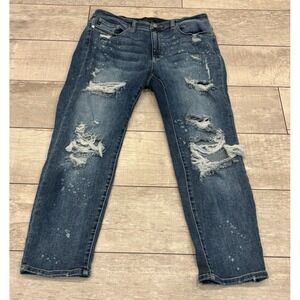Judy Blue 14W Boyfriend Fit Jeans Mid Rise Destroyed Bleach Splatter‎ Y2K Grunge